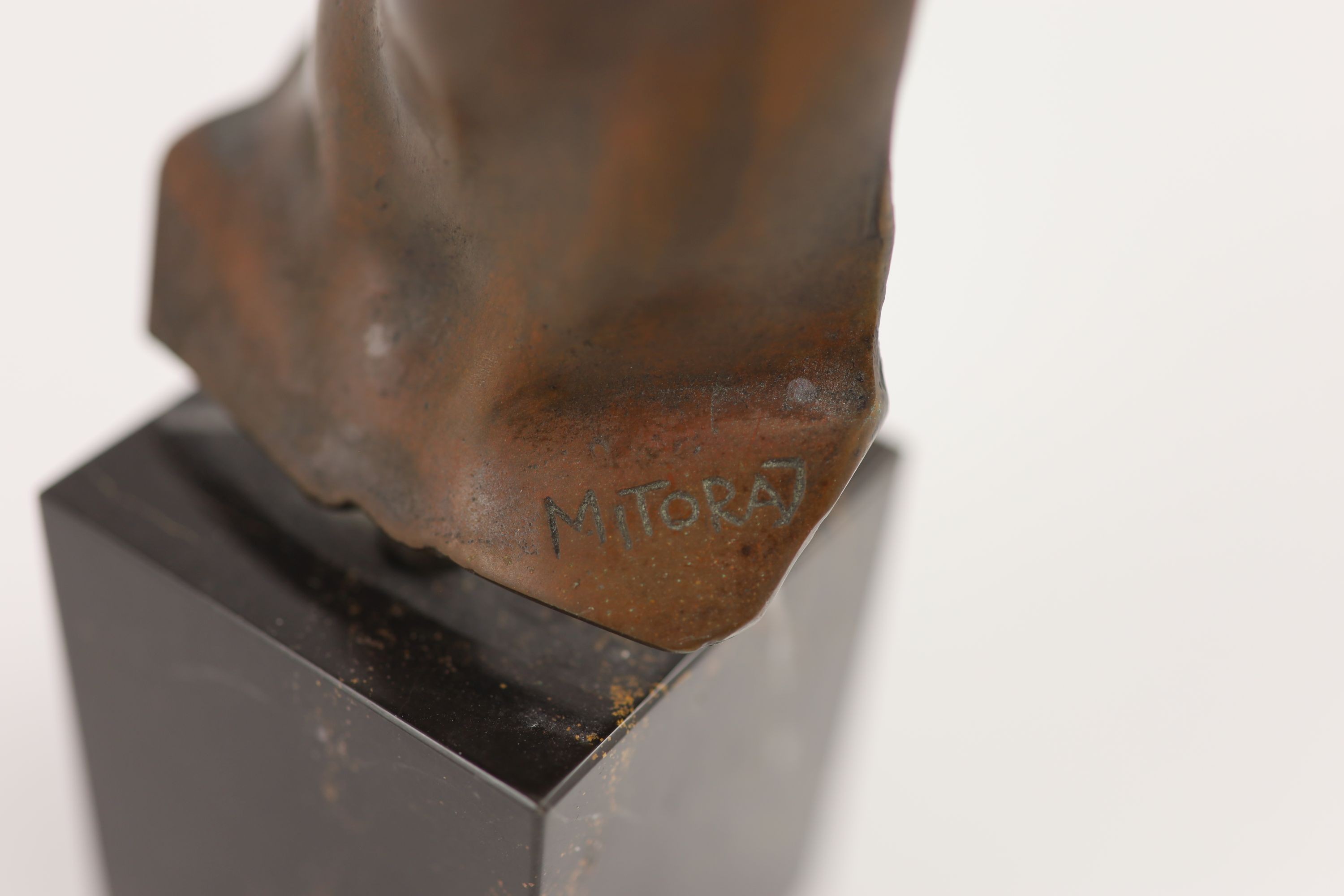 Igor Mitoraj (1944-2014), bronze patinated sculpture, Half study of a man's face H 14.5cm.